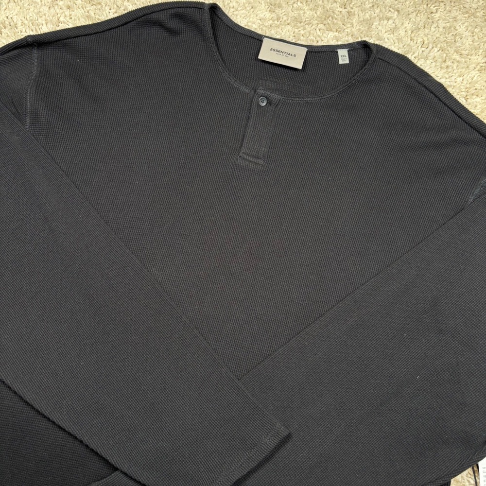 Fear of God Essentials Henley Mens XXL Black Waffle Knit Long Sleeve NWT